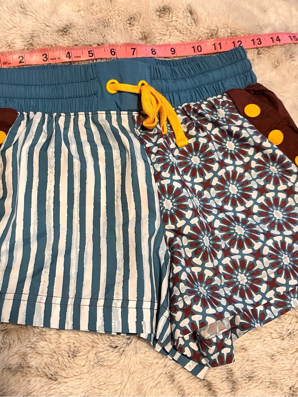 Free People Multicolor Patterned Athletic Shorts - Teal, Brown, Yellow, White